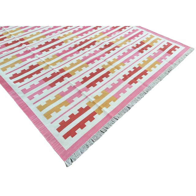 Handmade Cotton Natural Vegetable Dyed Reversible Pink Yellow Red Marianne Rug - 12'x15' For Sale - Image 6 of 11