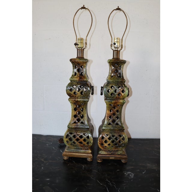 Metal Mid Century Pierce Cut Lamps/Pair For Sale - Image 7 of 7
