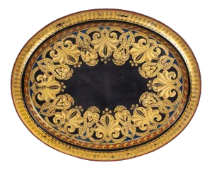English Black Lacquered & Parcel Gilt Tray on Stand