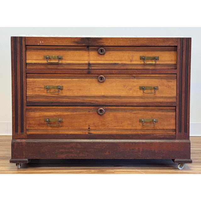 Antique three drawer chest commode reminiscent of those made in the late 18th Century or Eastlake era featuring original...