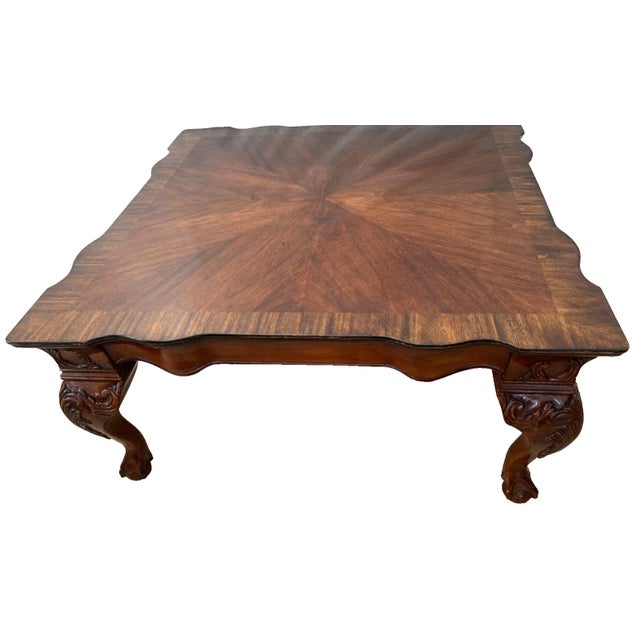 1990s Vintage Cocktail Coffee Table Ball Claw Legs Large Square Shape Chippendale For Sale - Image 5 of 12