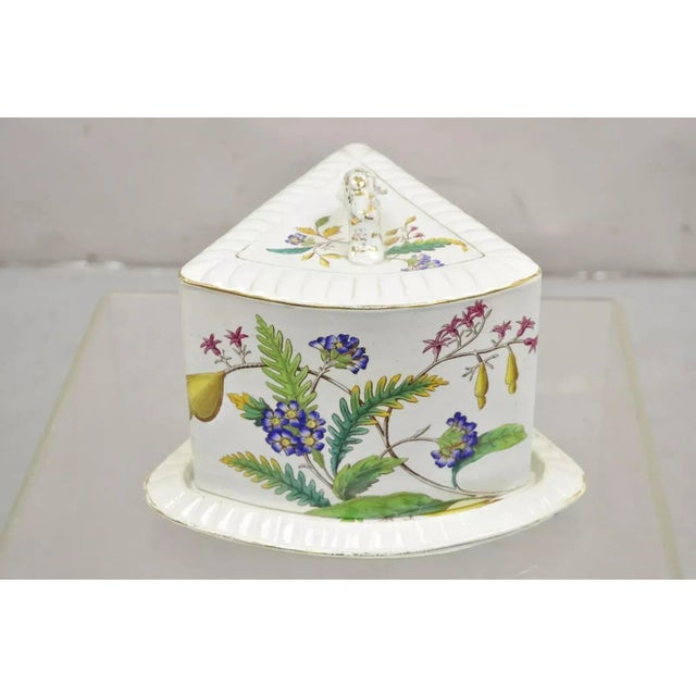 Antique Victorian Large Porcelain Covered Cheese Dish With Flowers and Leaves For Sale - Image 10 of 12