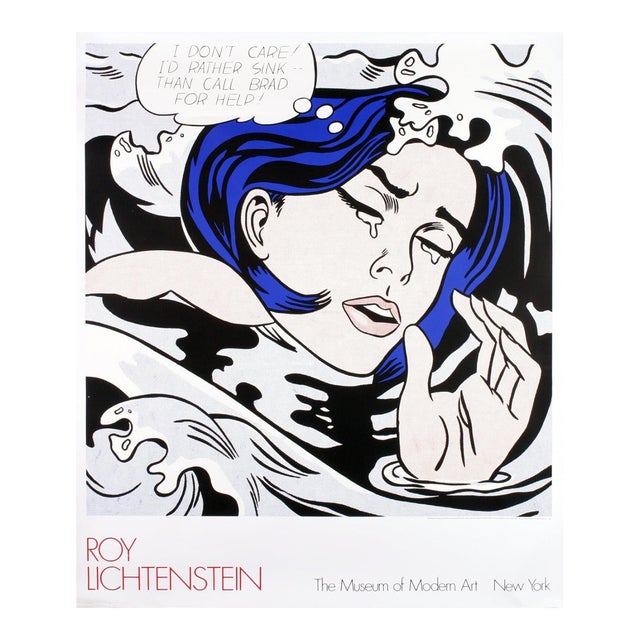 1989 Roy Lichtenstein 'Drowning Girl' Pop Art Blue,White,Black & White