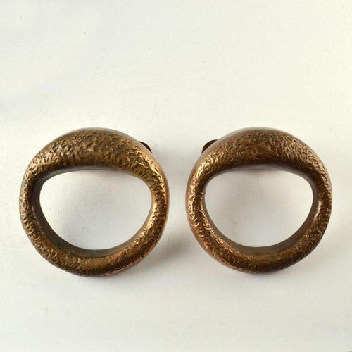 Double Round Brutalist Door Handles in Bronze, 1970s, Set of 4 For Sale - Image 6 of 13
