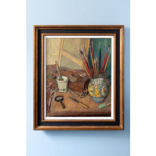 Michel Portnoff, Still Life with Palette and Brushes, Oil Painting on Canvas, 20th Century For Sale - Image 9 of 9