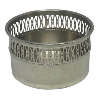 Vintage Eastern Pewter 3 3/4” Wine or Champagne Bottle Coaster Reticulated Pierced Lattice Gallery Rim For Sale