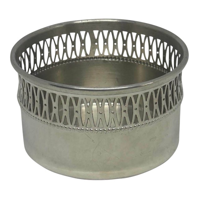 Vintage Eastern Pewter 3 3/4” Wine or Champagne Bottle Coaster Reticulated Pierced Lattice Gallery Rim For Sale