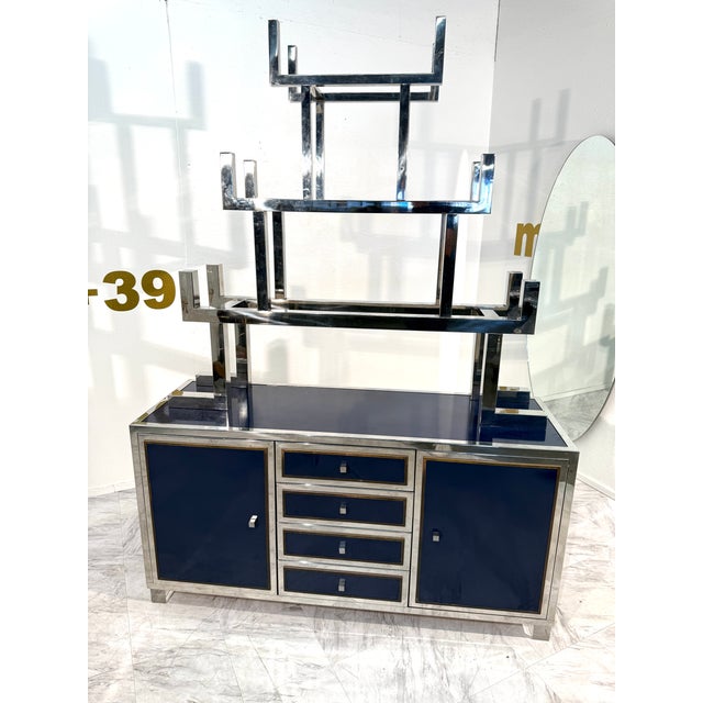 Metal Italian Chrome and Lacquered Credenza With Geometric Bookshelf, 1970s For Sale - Image 7 of 11