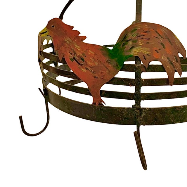 Late 20th Century Late 20th Century Farmhouse Metal Rooster Pot Rack, Hanging Pan Holder, 21.6"w For Sale - Image 5 of 8