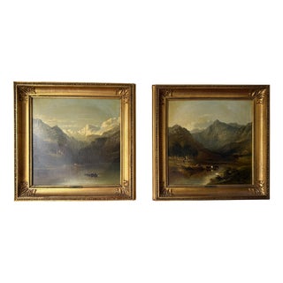 James Poole, Pair of Mountain Lake Landscapes, 1800s, Oil on Canvas, Framed For Sale