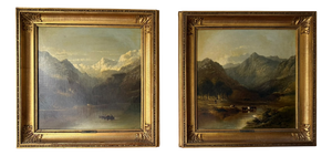 James Poole, Pair of Mountain Lake Landscapes, 1800s, Oil on Canvas, Framed