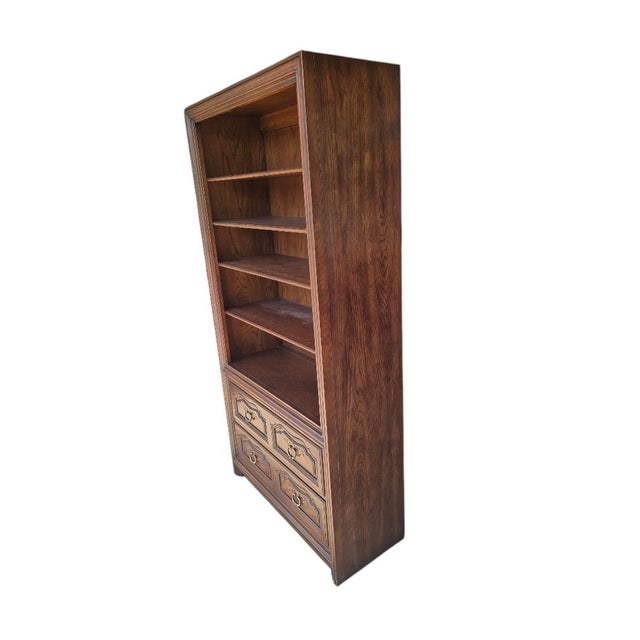Henredon Late 20th Century Henredon Oak Bookcase With Four Drawers | Traditional Library Cabinet | 78"h For Sale - Image 4 of 7