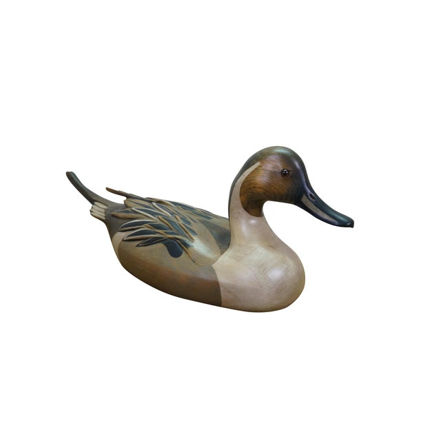 Realism 1980s Bob Hayden Windy Creek Hand Carved & Painted Wood Pintail Drake Duck Decoy 21" For Sale - Image 3 of 13