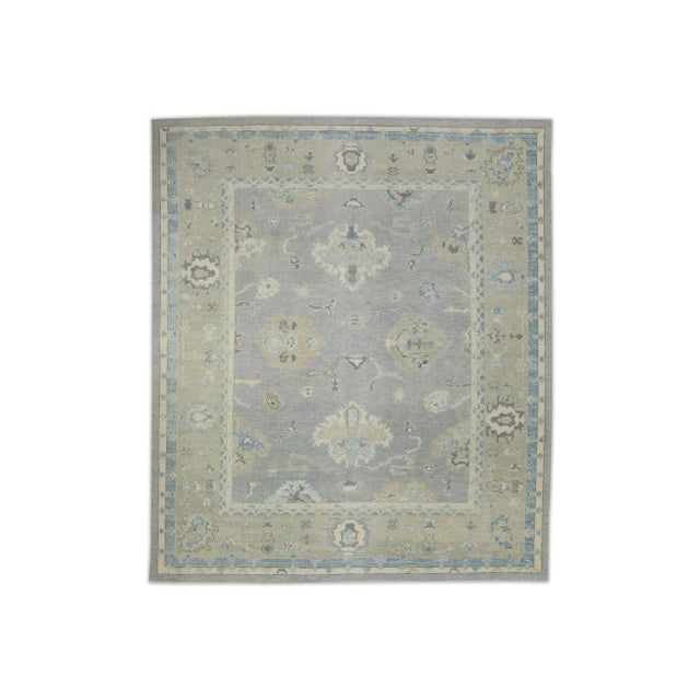 Gray Early 21st Century Gray & Green Floral Design Handwoven Wool Turkish Oushak Rug 8' X 9'6" For Sale - Image 8 of 8