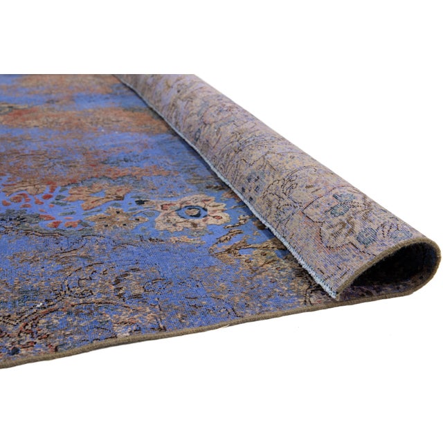 Persian Antique Persian Blue Overdyed Wool Rug With Allover Floral Pattern For Sale - Image 3 of 10