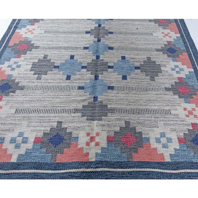 Mid-Century Modern Scandinavian Mid-Century Slate Gray Flatweave Rug By Ulla Parkdal For Sale - Image 3 of 8