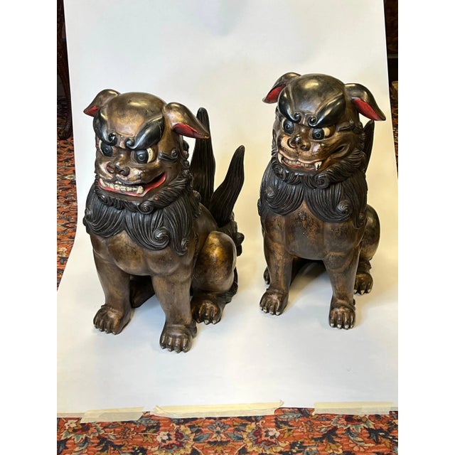 Very Large Chinese or Japanese Carved Wooden Fu Lions - A Pair For Sale In New York - Image 6 of 12
