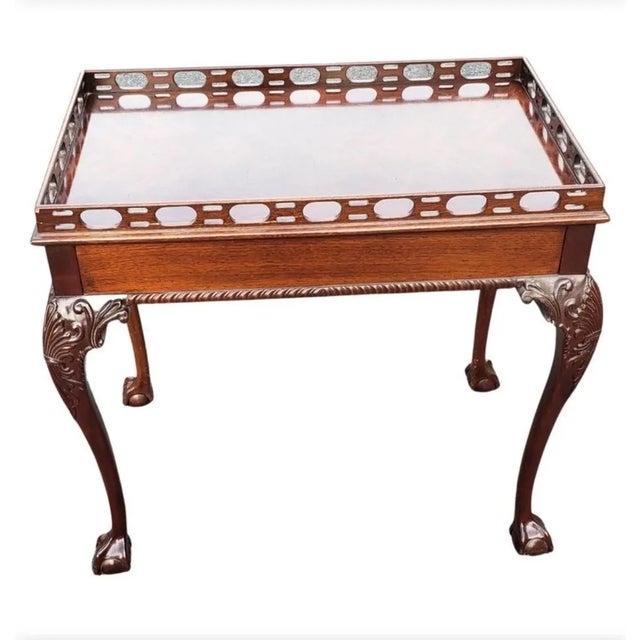 Late 20th Century Chippendale Flame Mahogany Ball & Claw Tea Table With Pierced Gallery For Sale - Image 5 of 10