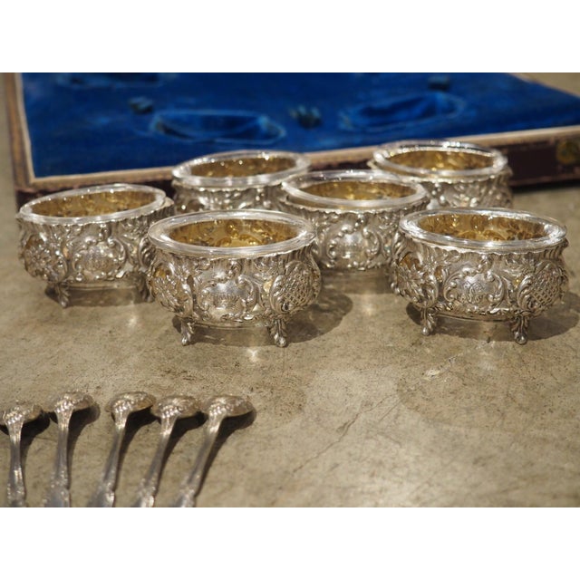 Antique French Silver and Glass Salt Cellar Set, Charles Dubret, Circa 1890 For Sale - Image 17 of 18