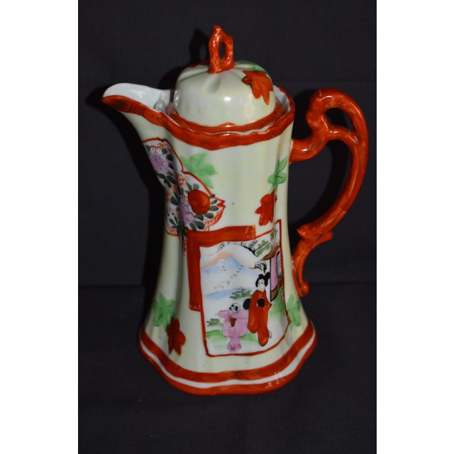 Antique 1920's Chocolate Pot w /Lid is Japanese. Hand Painted Geisha Girl and Floral Details. The Measurements: 5"W x...