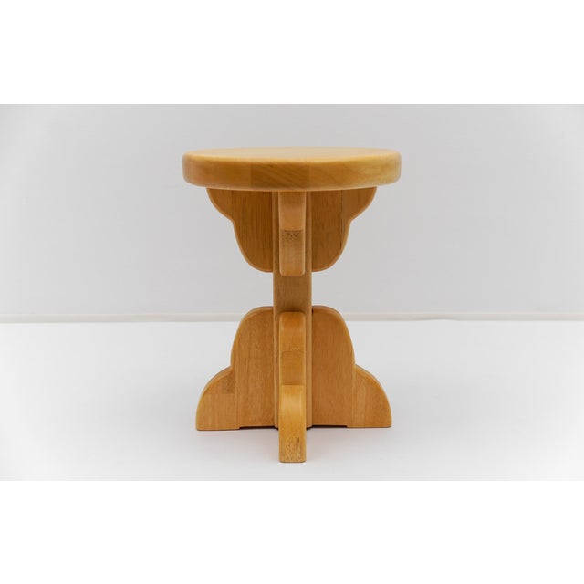 Mid-Century Modern Handmade Beech Stool, France, 1960s For Sale - Image 4 of 14