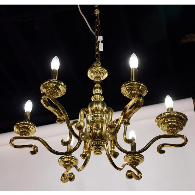 Spanish Mid-Century Brass Six Arm Chandelier For Sale - Image 11 of 12