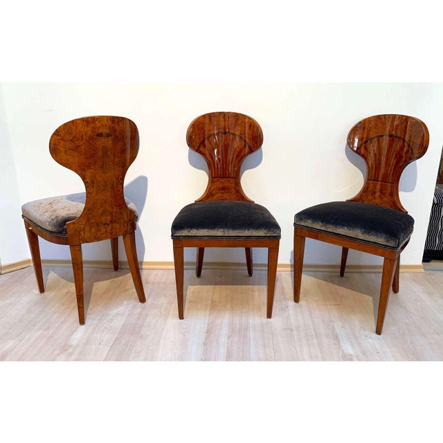 Biedermeier Ballon Chairs, Ash Veneer, Grey Velvet, Vienna, 1900, Set of 4 For Sale - Image 10 of 18