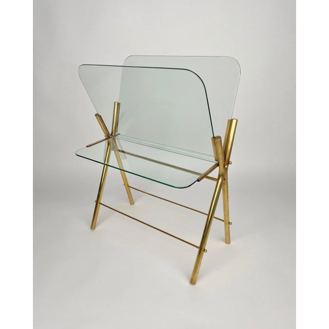 Brass & Glass Magazine Rack, Italy, 1950s For Sale - Image 12 of 14