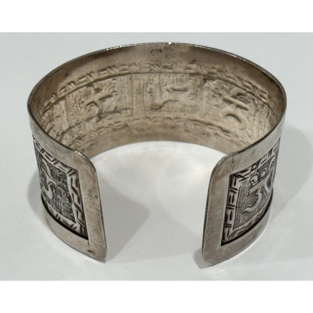Silver Wide Sterling Silver Om Mani Mantra Buddhist Tibetan Cuff Signed 925 Boho For Sale - Image 8 of 8
