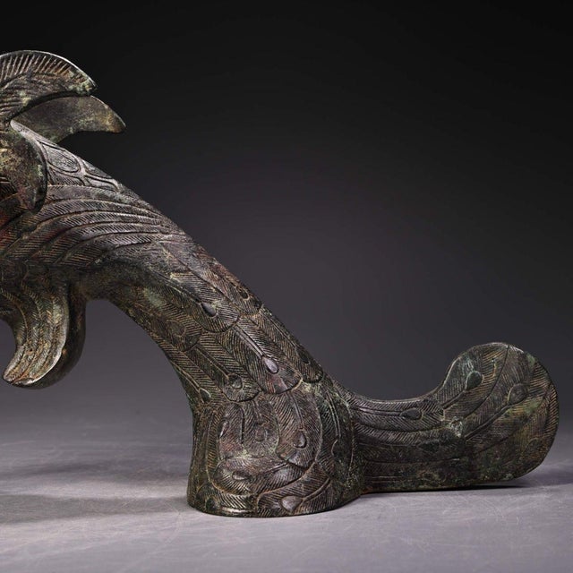 Metal Early 20th Century Bronze Peacock Sculpture – 13.4" Archaic Style Bird Figure For Sale - Image 7 of 10