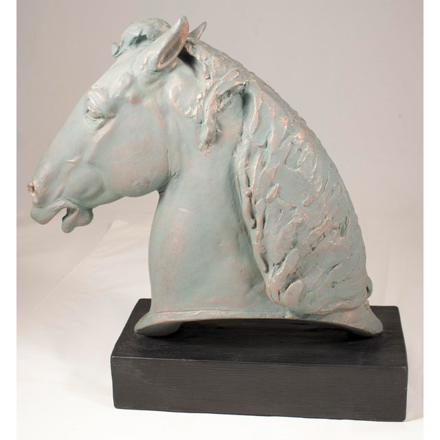 Verde Horse Head Sculpture on Black Base Attribute to Paul Wayland Bartlett For Sale - Image 4 of 9