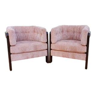 Mid Century Modern Italian Barrel Back Club Chairs Newly Upholstered - Pair For Sale