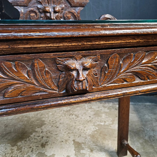 Wood Late 19th Century English Oak Heavily Carved Console Table With Drawer For Sale - Image 7 of 13