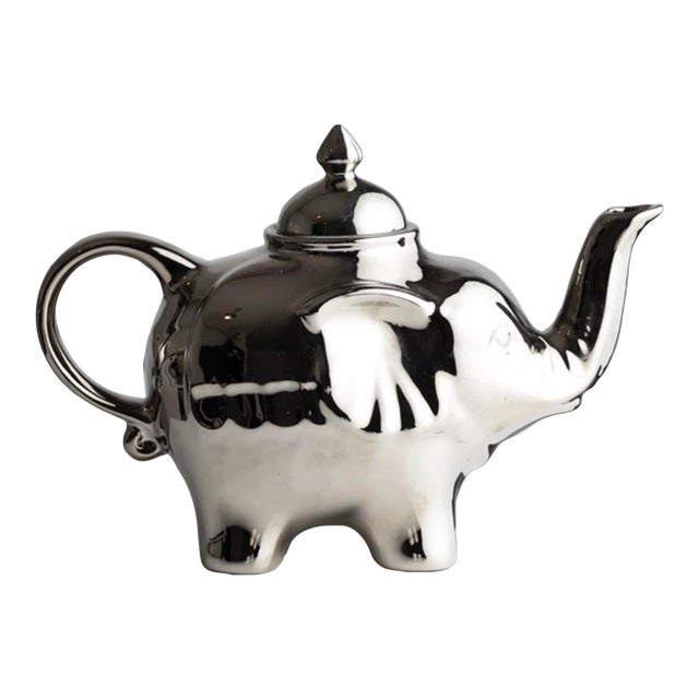 Late 20th Century Silver-Glazed Porcelain Elephant Teapot Sculptural Object For Sale