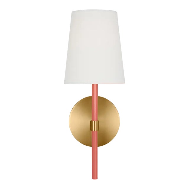 Kate Spade New York by Visual Comfort Studio Monroe 1-Light Small Single Sconce in Burnished Brass, Coral For Sale