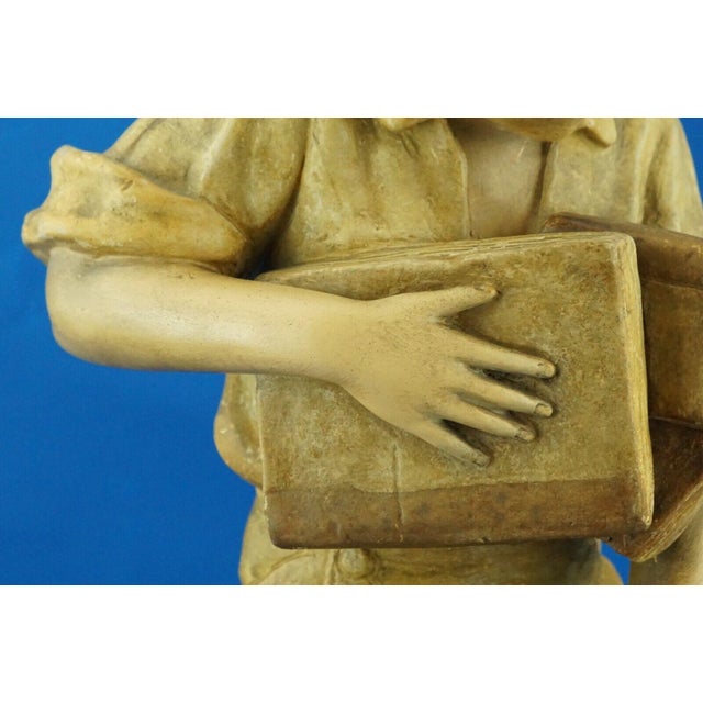 19th Century Terracotta Sculpture Child with Books by Otto Petri for Goldscheider, Austria, 1800s For Sale - Image 17 of 18