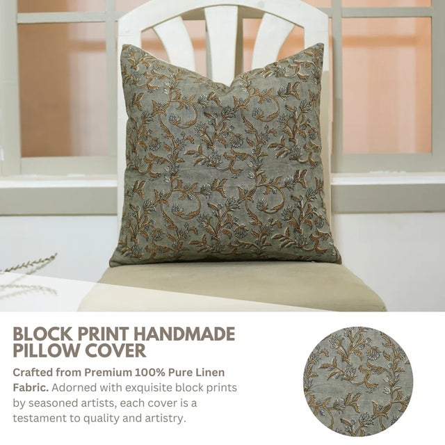 Bring the beauty of a floral downpour into your home with the "Pushp Varsha" block print handmade cushion cover. Crafted...