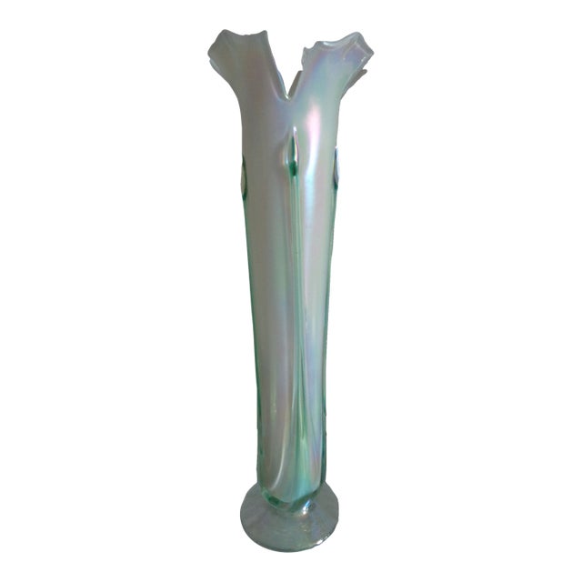 Iridescent Art Glass Vase, Signed For Sale