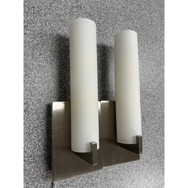 George Kovacs Opal Glass Tube Shade Wall Scones, Pair For Sale - Image 10 of 11