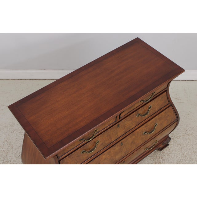 Wood Ethan Allen Inlaid Townhouse Burl Wood Bombe Chest For Sale - Image 7 of 17