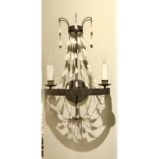 Modern Regina Andrew Quartz and Textured Metal Wall Sconces A Pair