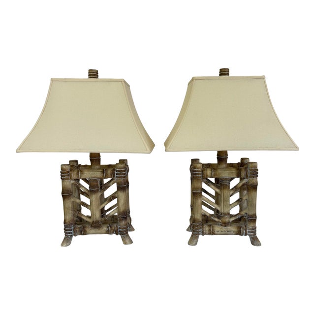 Pair of Pacific Coast Lighting Sculptural Faux Bamboo Chinoiserie Table Lamps For Sale