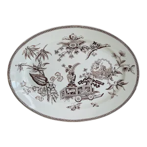 English Ironstone Brown Transfer Ware Platter by T. Elsmore & Sons