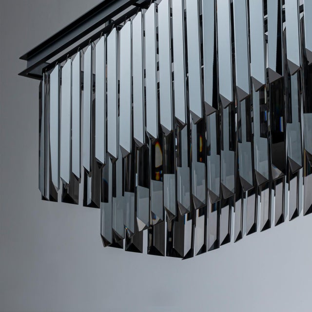 Aloadecor Modern Linear Luxury Rectangular Fring Smoke Crystal Chandelier For Sale - Image 4 of 7