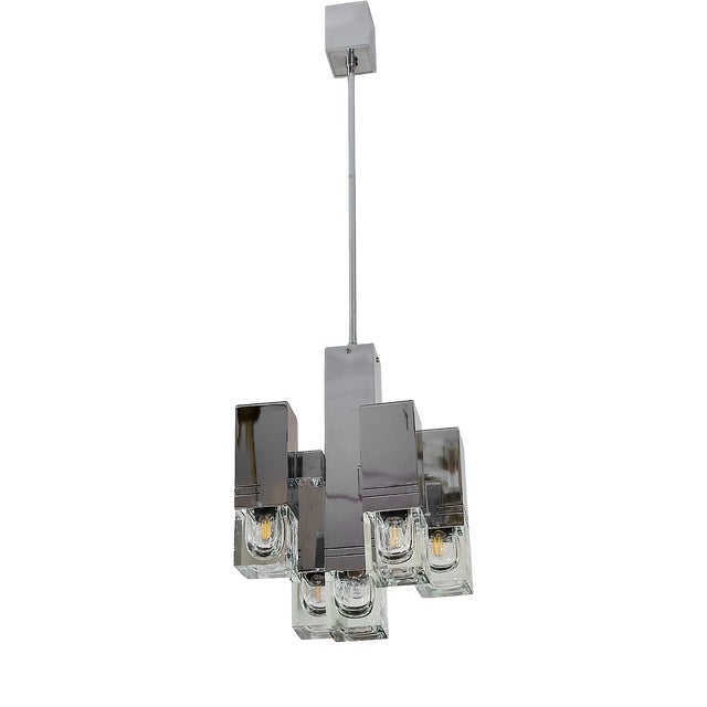 Mid-Century Modern Italian Chrome and Glass Pendant Light by Gaetano Sciolari, 1970 For Sale