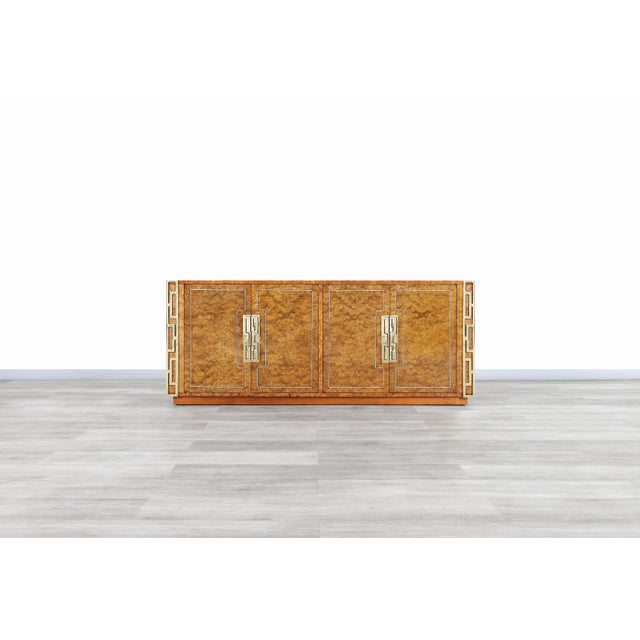 Vintage Burl Wood and Brass Credenza by Mastercraft For Sale In Los Angeles - Image 6 of 13