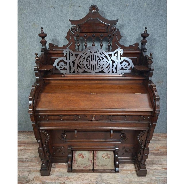 Neo-Gothic Art Harmonium in Carved Walnut For Sale - Image 12 of 12