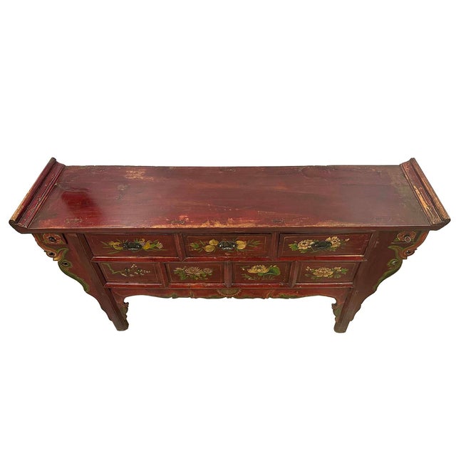 Red Early 20th Century Antique Chinese Altar Table, Console Table or Sideboard For Sale - Image 8 of 14