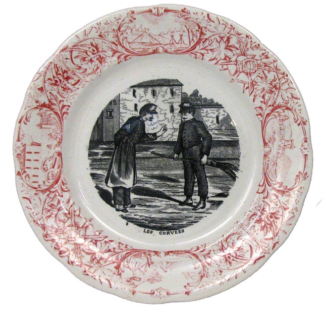 Farmhouse Antique French Red & White Transferware Plates, C. 1870 - a Pair For Sale - Image 3 of 4