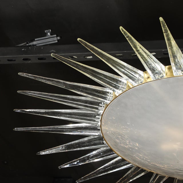 Modernist Brass Fitted Hand-Blown Murano Glass Starburst Spike Form Chandelier For Sale - Image 11 of 17